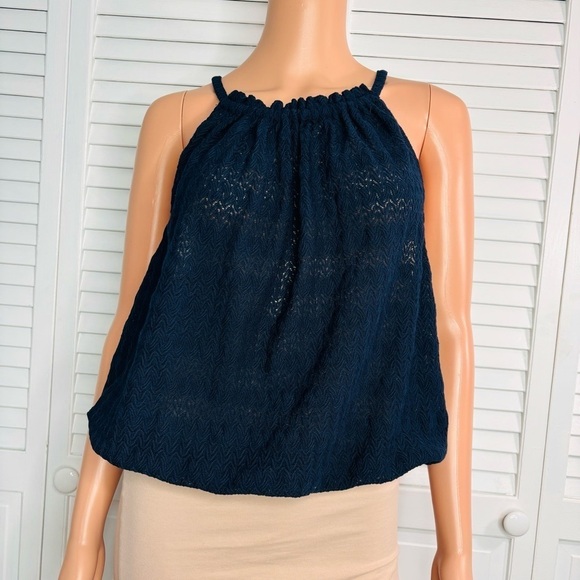 New RAMY BROOK Navy Blue Texture Noah Tank Top Shirt Size Large - Picture 2 of 11